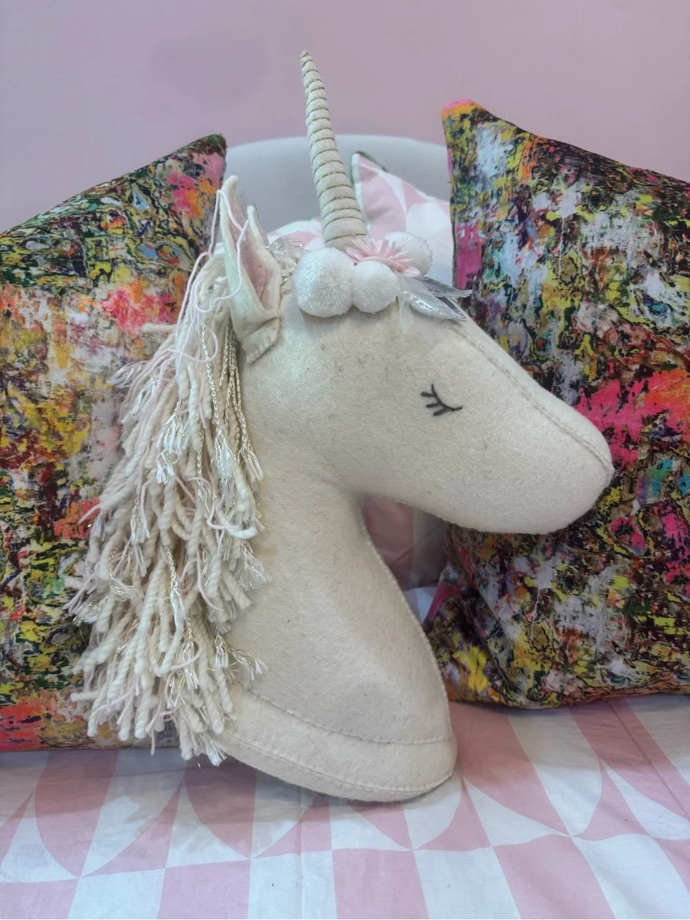 BRAND NEW Mud Pie Cream and Pink Sparkle Unicorn Wall Decor Girls Room